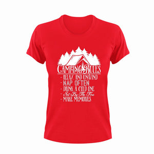 Camping rules T-ShirtAdventure, campfire, camping, Ladies, Mens, naps, tents, Unisex