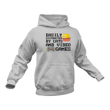 Load image into Gallery viewer, Easily Distracted Cats and Video Games Hoodie - Gift idea for Gamers who Love Cats
