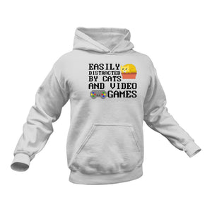 Easily Distracted Cats and Video Games Hoodie - Gift idea for Gamers who Love Cats