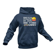 Load image into Gallery viewer, Easily Distracted Cats and Video Games Hoodie - Gift idea for Gamers who Love Cats
