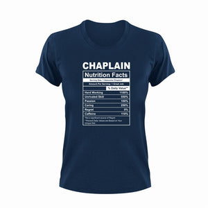 Chaplain Nutrition Facts Funny T-ShirtChaplain, funny, Ladies, Mens, Nutrition Facts, Unisex