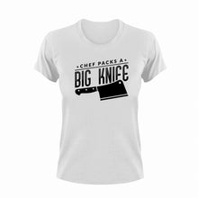 Load image into Gallery viewer, Chef Packs A Big Knife T-Shirtchef, fast food, food, knife, Ladies, Mens, Unisex
