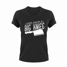 Load image into Gallery viewer, Chef Packs A Big Knife T-Shirtchef, fast food, food, knife, Ladies, Mens, Unisex
