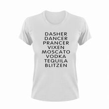 Load image into Gallery viewer, Dasher Dancer Prancer Vixen Moscato... T-Shirtchristmas, Ladies, Mens, reindeer, Unisex, wine
