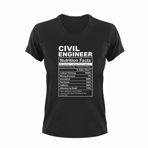 Civil Engineer Nutrition Facts Funny T-ShirtCivil Engineer, engineer, Ladies, Mens, Nutrition Facts, Unisex