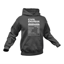 Load image into Gallery viewer, Civil Engineer Nutritional Facts Hoodie - Ideal Gift for a Civil Engineer
