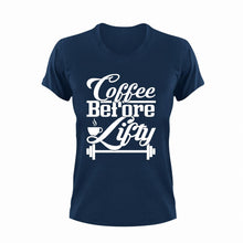 Load image into Gallery viewer, Coffee Before Lifty Fitness T-Shirtart, caffeine, coffee, fitness, funny, Ladies, lifting, Mens, Unisex, weightlifting
