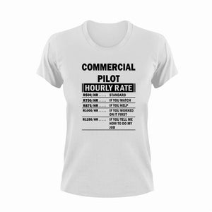 Commercial Pilot Hourly Rate Funny T-Shirtairplane, aviation, Commercial Pilot, Hourly Rate, hourly rates, Ladies, Mens, pilot, plane, Unisex