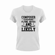 Load image into Gallery viewer, Composer Caution Flying Notes Funny T-Shirtcaution, Caution Flying Items and Offensive Language, Composer, funny, Ladies, Mens, note, notes, Unisex
