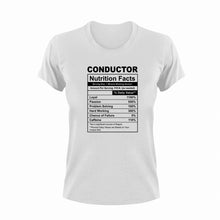 Load image into Gallery viewer, Conductor Nutrition Facts Funny T-ShirtConductor, funny, Ladies, Mens, Nutrition Facts, trains, Unisex
