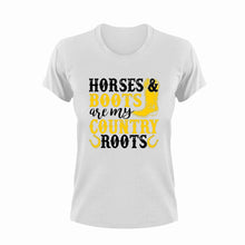 Load image into Gallery viewer, Horses and boots are my country roots T-Shirt
