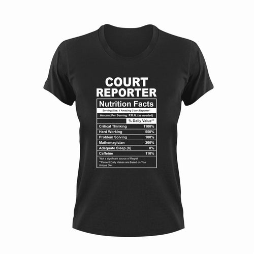 Court Reporter Nutrition Facts Funny T-Shirtcourt, Court Reporter, funny, Ladies, Mens, Nutrition Facts, Unisex