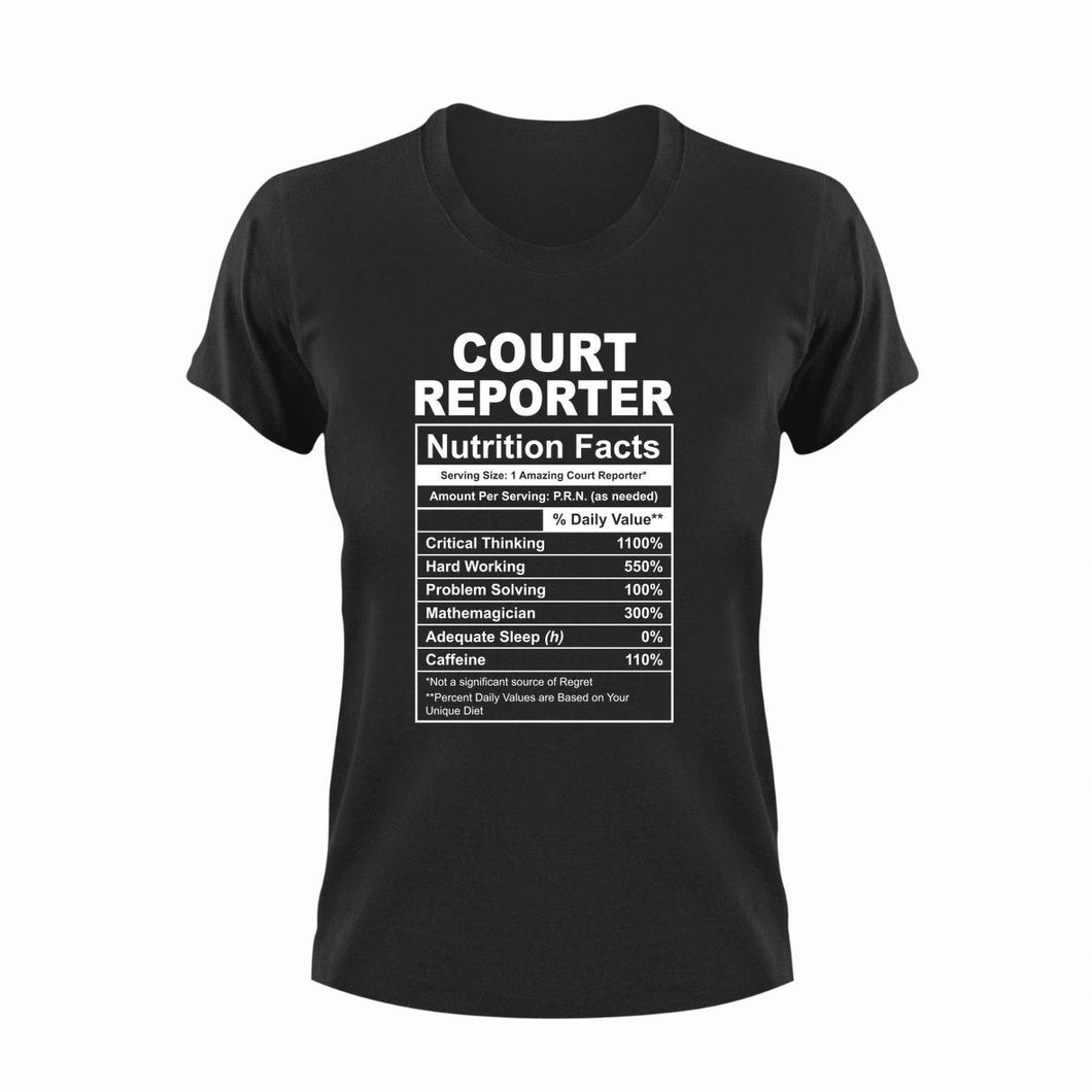 Court Reporter Nutrition Facts Funny T-Shirtcourt, Court Reporter, funny, Ladies, Mens, Nutrition Facts, Unisex