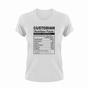 Custodian Nutrition Facts Funny T-ShirtCustodian, funny, Ladies, Mens, Nutrition Facts, Unisex