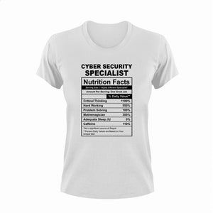 Cyber Security Specialist Nutrition Facts Funny T-ShirtCyber Security Specialist, funny, Ladies, Mens, Nutrition Facts, Unisex
