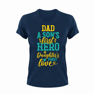 Dad A Son_s First Hero Unisex Navy T-Shirt Gift Idea 137