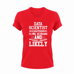 Data Scientist Caution Flying Keyboard Funny T-Shirtcaution, Caution Flying Items and Offensive Language, data, data scientist, funny, keyboards, Ladies, Mens, Unisex