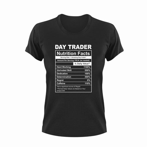 Day Trader Nutrition Facts Funny T-ShirtDay Trader, funny, Ladies, Mens, Nutrition Facts, Unisex