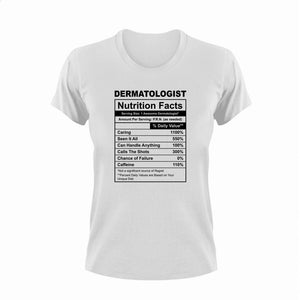 Dermatologist Nutrition Facts Funny t-ShirtDermatologist, funny, Ladies, Mens, Nutrition Facts, Unisex