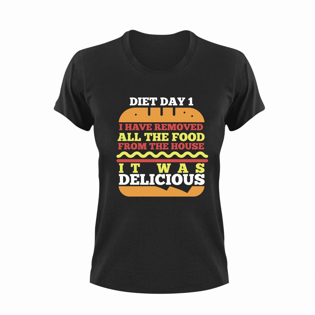 Diet Day 1 Funny T-Shirtdiet, fast food, food, funny, Ladies, Mens, Unisex