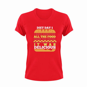 Diet Day 1 Funny T-Shirtdiet, fast food, food, funny, Ladies, Mens, Unisex