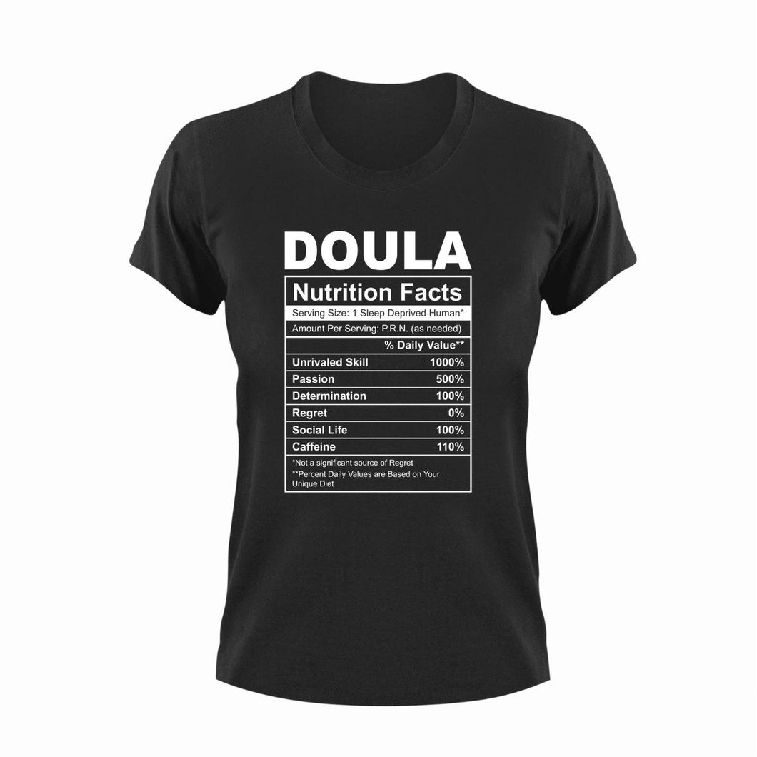 Doula Nutrition Facts Funny T-ShirtDoula, funny, Ladies, Mens, Nutrition Facts, Unisex