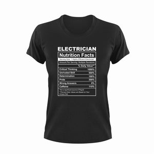 Electrician Nutrition Facts Funny T-ShirtElectrician, funny, Ladies, Mens, Nutrition Facts, Unisex