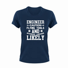 Load image into Gallery viewer, Engineer Caution Flying Tools Funny T-Shirtcaution, Caution Flying Items and Offensive Language, engineer, funny, Ladies, Mens, tools, Unisex
