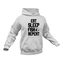 Load image into Gallery viewer, Eat Sleep Fish Repeat Fishing Gift Hoodie
