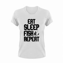 Load image into Gallery viewer, Eat sleep fish repeat T-Shirteat, fish, fishing, Ladies, Mens, repeat, sleep, Unisex
