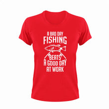 Load image into Gallery viewer, A bad day fishing beats a good day at work T-Shirtdad, Dad Jokes, fatherhood, Fathers day, fishing, Ladies, Mens, Unisex, working
