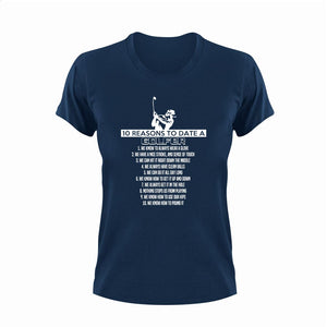 10 Reasons to date a golfer T-Shirtdad, Dad Jokes, date, dating, fatherhood, Fathers day, girlfriend, golf, golfer, Ladies, Mens, Unisex