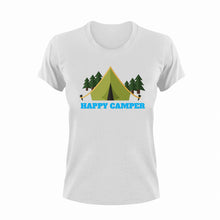 Load image into Gallery viewer, Happy camper T-Shirt 2Adventure, campfire, camping, happiness, happy, Ladies, Mens, Unisex
