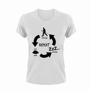 Eat sleep hiking repeat T-ShirtAdventure, eat, hiking, Ladies, Mens, repeat, sleep, Unisex