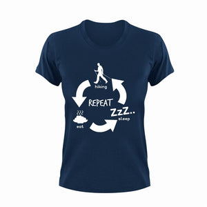 Eat sleep hiking repeat T-ShirtAdventure, eat, hiking, Ladies, Mens, repeat, sleep, Unisex