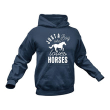 Load image into Gallery viewer, Gifts for Horse Lovers, Just a Boy Who Loves Horses Hoodie - Equestrian Gifts, Horse Racing Gifts for Him
