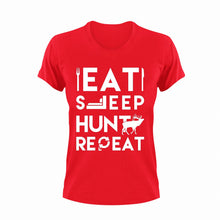 Load image into Gallery viewer, Eat sleep hunt repeat T-Shirtanimals, deer, eat, hunt, hunter, hunting, Ladies, Mens, repeat, sleep, Unisex
