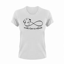 Load image into Gallery viewer, A Lab&#39;s Love Is Infinite Dog T-Shirtcute, dog, dogs, emotional, Labrador, Ladies, love, Mens, pets, Unisex
