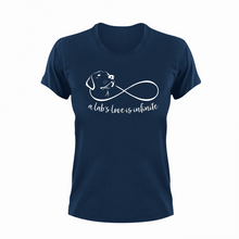Load image into Gallery viewer, A Lab&#39;s Love Is Infinite Dog T-Shirtcute, dog, dogs, emotional, Labrador, Ladies, love, Mens, pets, Unisex
