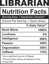 Load image into Gallery viewer, Librarian Nutritional Facts Hoodie - Best gift Idea for a Librarian
