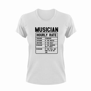Musician Hourly Rate Funny T-Shirtfunny, Hourly Rate, hourly rates, Ladies, Mens, music, music lover, musician, Unisex