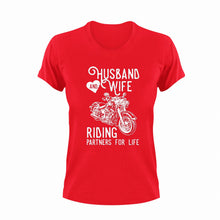 Load image into Gallery viewer, Husband And Wife Riding Partners For Life T-Shirtbike, biker, husband, Ladies, Mens, motorcycles, ride, riding, Unisex, wife
