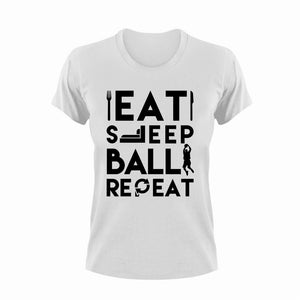 Eat sleep ball repeat T-Shirtbaseball, basketball, food, Football, Hockey, Ladies, Mens, softball, sport, tennis, Unisex