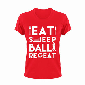 Eat sleep ball repeat T-Shirtbaseball, basketball, food, Football, Hockey, Ladies, Mens, softball, sport, tennis, Unisex