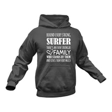 Load image into Gallery viewer, Behind Every Strong Surfer Is An Even Stronger Family Hoodie

