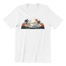 Load image into Gallery viewer, Bicycle and Surfboard Against Sunset Tshirt
