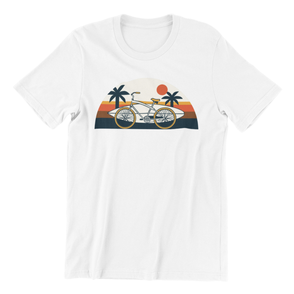 Bicycle and Surfboard Against Sunset Tshirt