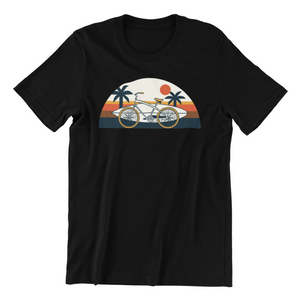 Bicycle and Surfboard Against Sunset Tshirt