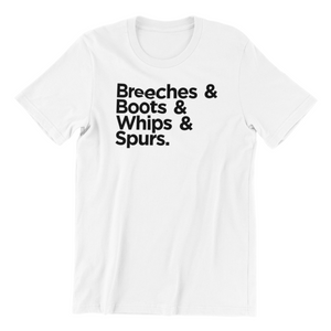 breeches boots whips spurs T-shirt