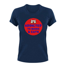Load image into Gallery viewer, Addicted to books and cats T-Shirt
